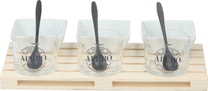 Alpina amuseset - 1 tray - minipallet - 3 glaasjes 3 bakjes 3 lepels - voor hapjes en amuses