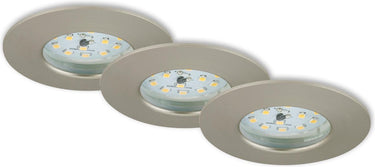 Briloner attach one - inbouwspots set van 3 - ip44 (badkamer) - 3 x led 5w 400lm - lichtkleur: warm wit - inbouwdiepte: 30mm - inbouwmaat: 60mm - product: ø75mm - mat nikkel