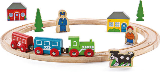 Bigjigs houten treinbaan startersset - - 20-delig - met rails, trein en figuren
