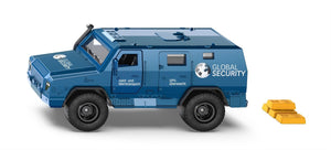 Siku 1926, rheinmetall survivor geldtransporter, speelgoedauto, 1:50, metaal kunststof, blauw, deuren kunnen open, inclusief stickervellen in verschillende talen en 4 goudstaven