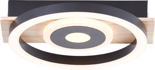Brilliant maureen - plafondlamp - led 22w - 3000k - zwart - hout