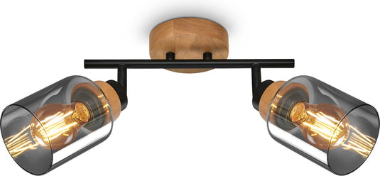 Briloner - hema - spot, met hout, rookglas, 2x e27 max. 10w