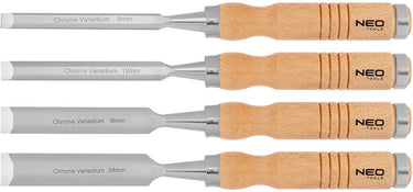 Neo 37-800 - houtbeitelset - 6-24 mm - 4 stuks - houten handgreep