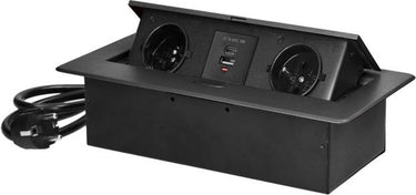 Orno bureau stekkerdoos met usb a c - pop up stekkerblok met 2 stopcontacten- inbouw verdeelstekker met rvs afwerking - verdeeldoos met 1.5 meter kabel - voor max. 3680 watt - penaarde - antraciet
