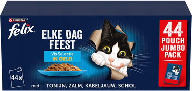 Felix elke dag feest vis selectie - kattenvoer natvoer - tonijn, kabeljouw, zalm schol - 44 x 85 g