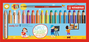 Stabilo woody 3in1 multitalent potloden - 18dlg. met puntenslijper en penseel