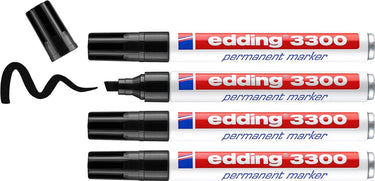 Edding 3300 permanent marker - zwart - 4 stiften - beitel punt 1-5 mm - water en wrijfvast -voor karton, kunststof, hout, metaal, etc. - alcohol markers voor volwassenen