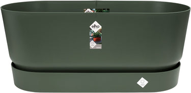 Elho greenville terrace trough met wielen - plantenbak met waterreservoir - 100% gerecycled plastic - l78 x b35 x h33.5 cm - blad groen