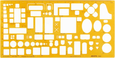 Aristo architecten meubelsjabloon - schaal 1:50 - met inktnoppen - oranje transparant - ar-5063