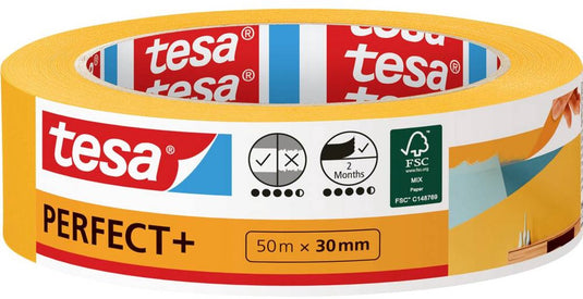 Tesa perfect+ - maskeringstape - 50m x 30mm - precisie verfwerk - washipapier