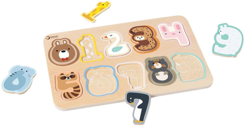 Afbeelding laden in galerijviewer, Classic world houten cijfer puzzel educatief speelgoed 10 stukjes.
