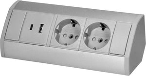 Orno hoekstekkerdoos - verdeeldoos met 2 stopcontacten - verdeelstekker usb a c - opbouw stekkerblok met 60 cm kabel - grijs