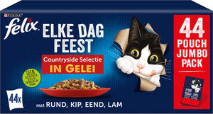 Felix elke dag feest countryside selectie - kattenvoer natvoer - rund kip eend lam - 44 x 85 g