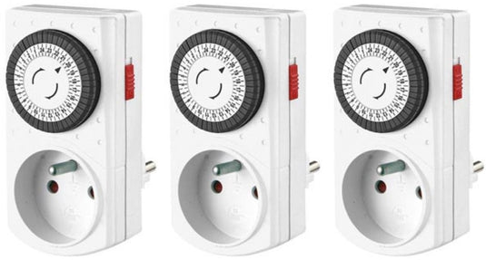 Perel set van 3 mini 24-uurs timers, mechanisch, 230 v, 16 a, 3680 w, franse stekker (e305dm), wit