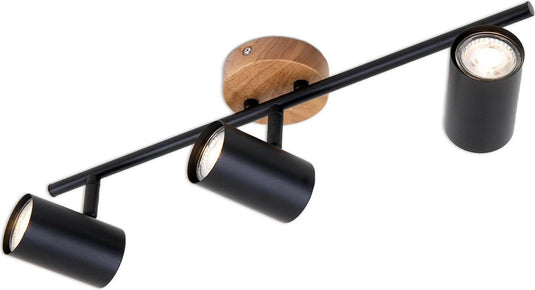 Briloner wood style - plafonniére - plafondlamp - spots draaibaar - 3-lichts - gu10 - materiaal: hout en metaal - kleur: zwart