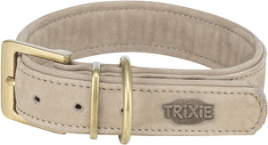 Trixie halsband hond - nubuckleer lichtgrijs s-m 31-37x3 cm - comfortabel en dubbel gevoerd