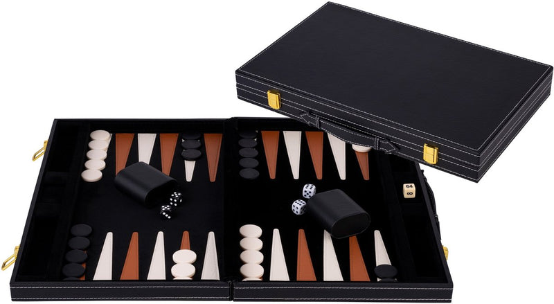 Afbeelding laden in galerijviewer, Engelhart backgammon 18 inch - bruin ivoor gestikt bord - zwarte koffer met handvat - luxe reiseditie -
