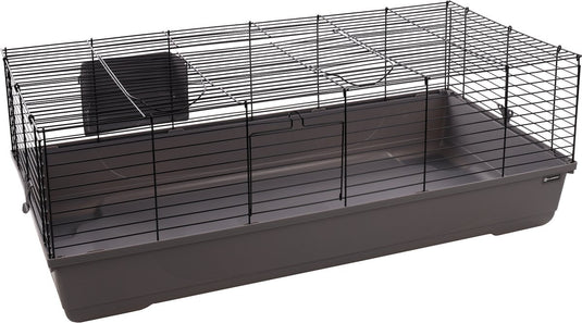 Flamingo hamsterkooi – mobi – caviakooi dwergkonijnenkooi – ruime binnenkooi met hooiruif en diepe bodem – metaal zwart grijs – 117,5x58x42,5 cm – europese kwaliteit