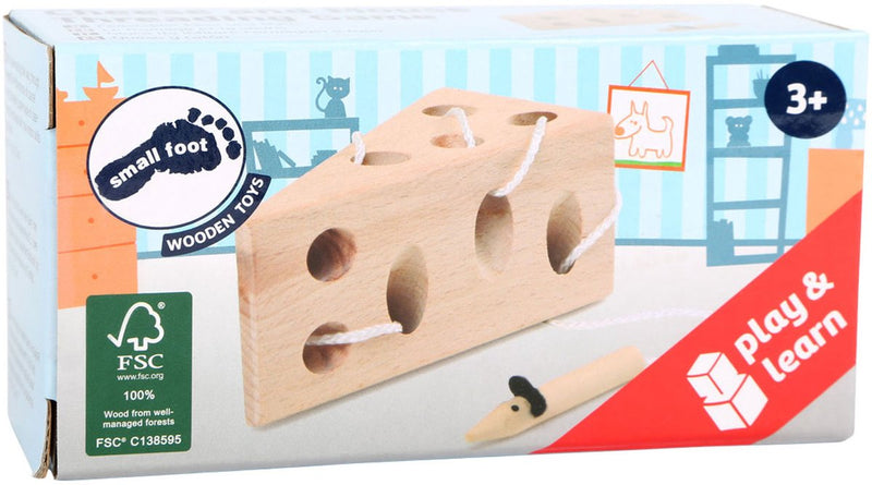 Afbeelding laden in galerijviewer, Small foot - kaas en muis houten rijgspel
