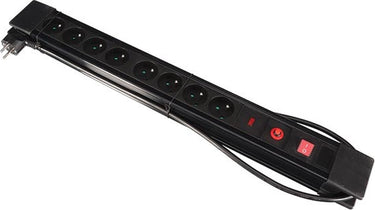 Perel stekkerdoos met schakelaar, overspannings- en overbelastingsbeveiliging, 8 stopcontacten met penaarde (type e), kabel 1.5 m, 3g1.5, ip20, zwart