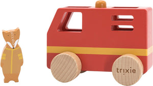 Trixie houten mini brandweerwagen - speelgoedvoertuig in duurzaam hout - leuk voor jongens en meisjes - met mr. fox