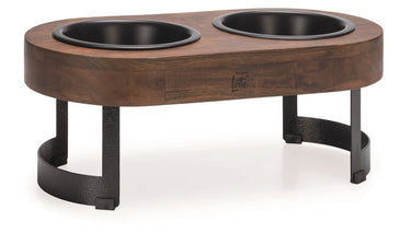 Designed by lotte mavira voerbak drinkbak hond - verhoogde dinerset eetbak waterbak hond - hout rvs - zwart - 2x800 ml