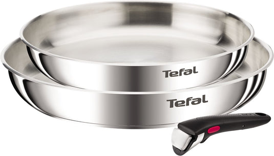 Tefal ingenio emotion l8969345 – 3-delige pannenset – inox braadpannen 24 28 cm – afneembare handgreep – stapelbaar – inductiegeschikt – ovenbestendig – zonder coating