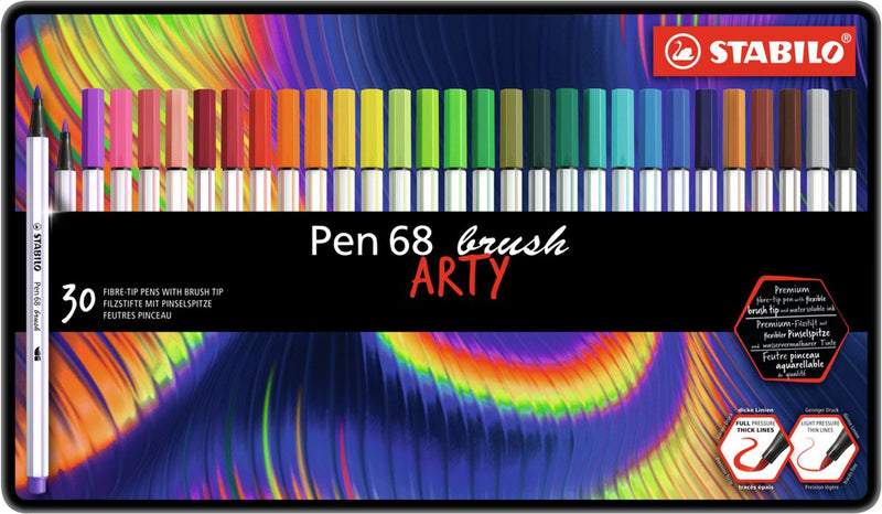 Afbeelding laden in galerijviewer, Stabilo pen 68 brush - viltstift - arty - metalen set 30 stuks

