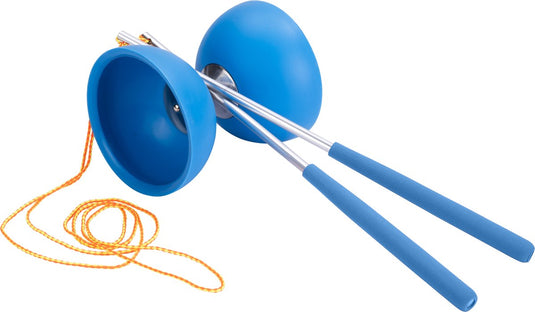 Diabolo van rubber met metalen stokjes - blauw