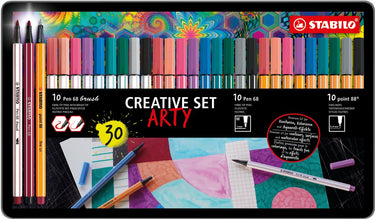 Stabilo arty creative set pen 68 stiften en point 88 fineliners in metalen etui - 30dlg.