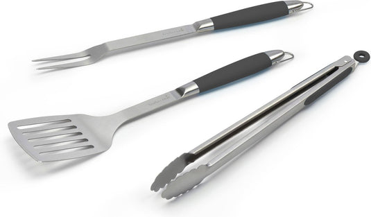 Barbecook gereeschapset - bbq accesoires - vork, spatel tang - staal - zwart
