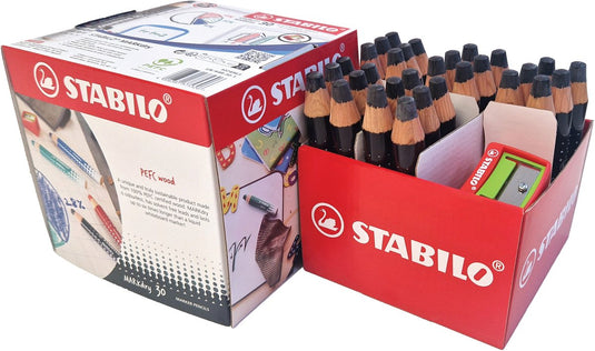 Stabilo markdry - whitboard- en flipover marker - zwart - schoolverpakking met 30 stuks 2 puntenslijpers