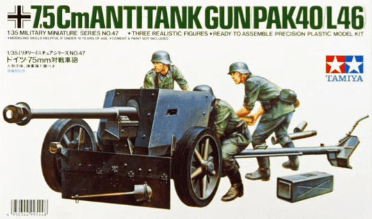 Tamiya modelbouwpakket militaire voertuigen - 35047 german 7,5cm anti tank gun(pak) with 3 figures plastic - 1:35 - modelbouw