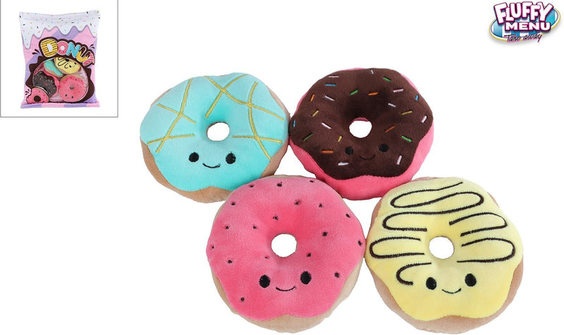 Afbeelding laden in galerijviewer, Fluffy menu pluche met 4 donuts - 40cm
