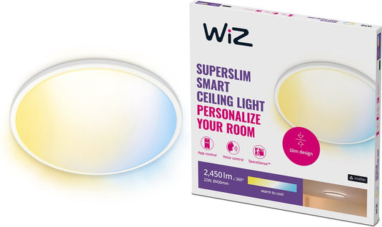 Wiz plafondlamp superslim - diameter: 43 cm - warm- tot koelwit licht - slimme led verlichting - geïntegreerde led - 22w - wit - wi-fi