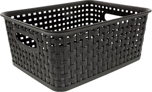 Merkloos sans marque rattan mandje | opbergmandje | 25.5 x 20 x 10.5 cm | zwart
