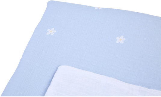 Childhome babydeken flower collection - dubbelzijdig dekentje in mousseline van 100% katoen - effen aan de ene kant, bloemenprint aan de andere - tog-waarde 2,5 voor knus slapen - oeko-tex - 80 x 100 cm - wit blauw