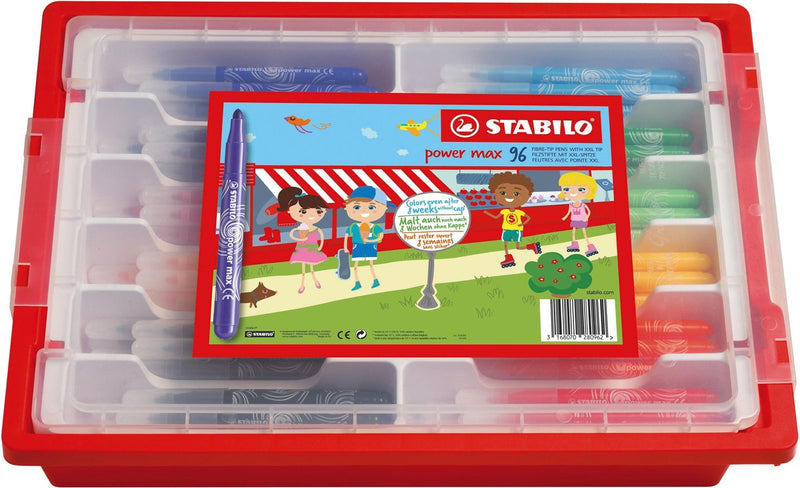 Afbeelding laden in galerijviewer, Stabilo power max - viltstift - met extra dikke punt 3,0 mm - 10 kleuren - schoolverpakking met 96 stuks
