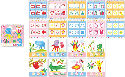Janod my arts crafts - creatief tekenen en kleuren - met 8 tabellen om in te vullen en 10 illustraties om na te maken - geschikt vanaf 3 jaar