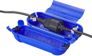 Proplus stekker veiligheidsbox 21 x 8 x 8,5 cm – voor schuko stekkerverbindingen en kabel ø6,5–11 mm – ip44 bescherming – blauw