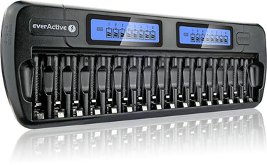 Everactive nc-1600 professionele batterijlader - voor 1 tot 16 aa aaa batterijen - onafhankelijke laadkanalen - lcd display - inclusief autolader