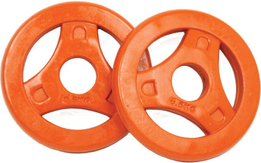 Tunturi aerobic halterschijven - halter gewichten - 2x 0.5 kg - 30mm - oranje - incl. gratis fitness app