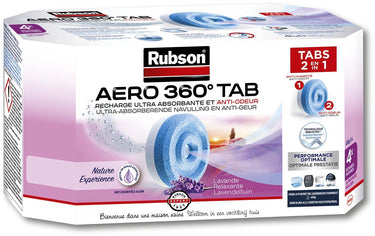 Rubson aero 360 navullingen lavendel 4 stuks | luchtontvochtiger navulling | vochtopnemer navul tabs | kamer ontvochtiger vochtopnemer tabs | badkamer luchtontvochter.