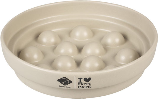 D d home i love happy cats sue slow feeder - anti-schrok voerbak kat - met bolletjes - vaatwasserbestendig - 750ml - wit one size
