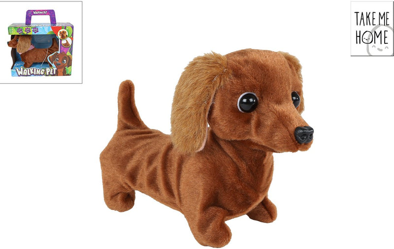 Afbeelding laden in galerijviewer, Take me home pluche loophond teckel 19cm speelgoed hond bruin.
