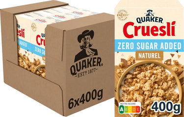 Quaker cruesli zero sugar added naturel - ontbijtgranen - 6 x 400 gram