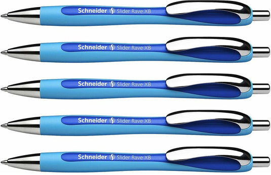 Schneider schrijfwaren schneider balpen - slider rave - penpunt xb - lijnbreedte 1,4mm - blauw - 5 stuks - s-132503-5