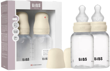 Bibs babyfles 150 ml siliconen speen verpakking 2 stuks - anti-koliek, bpa-vrij, ronde speen, langzame stroom , licht gewicht en makkelijk te reinigen, geschikt voor pasgeboren baby's 0+ jaar - ivory