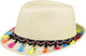 Merkloos sans marque bohemian fedora hoed - feesthoedje - met gekleurde kwastjes - met sierband - 59 cm - beige