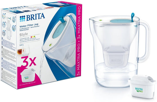 Brita - waterfilterkan - style cool - 2,4l - blauw - incl. 3 maxtra pro all-in-1 filterpatronen - voordeelverpakking
